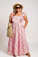 Arya – Pink Plus Size Floral Ruffle Maxi Dress for Spring & Summer