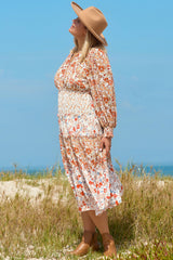 Elizabeth – Plus Size Khaki Floral Maxi Dress with Tiered Ruffles