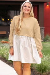 Penelope – Plus Size Apricot Color Block Patchwork Mini Dress