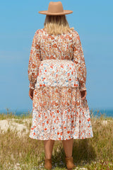 Elizabeth – Plus Size Khaki Floral Maxi Dress with Tiered Ruffles