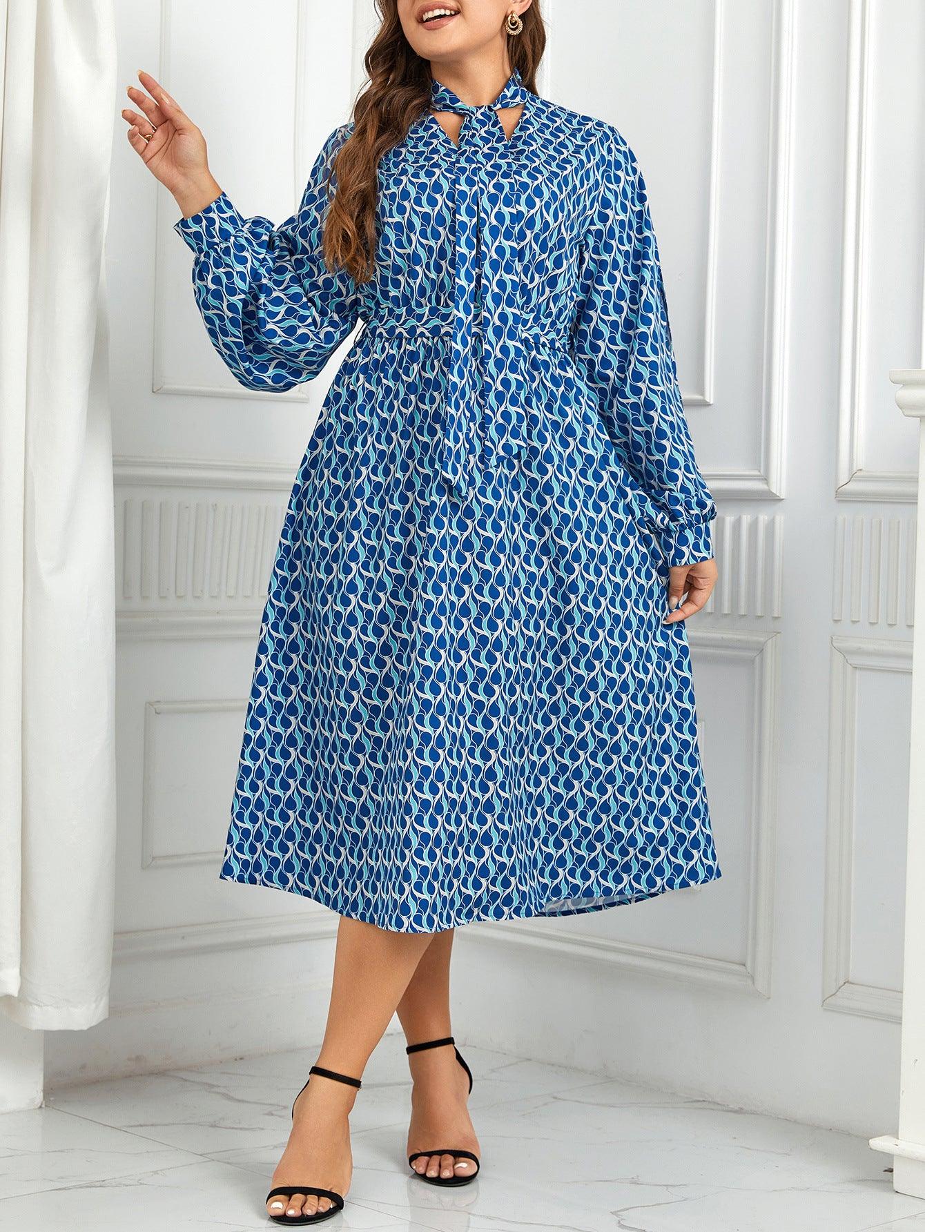 Amanda - Plus Size Printed Puff Sleeve Dress