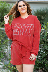 Gianna – Plus Size Racing Red Ribbed Knit Long Sleeve Set