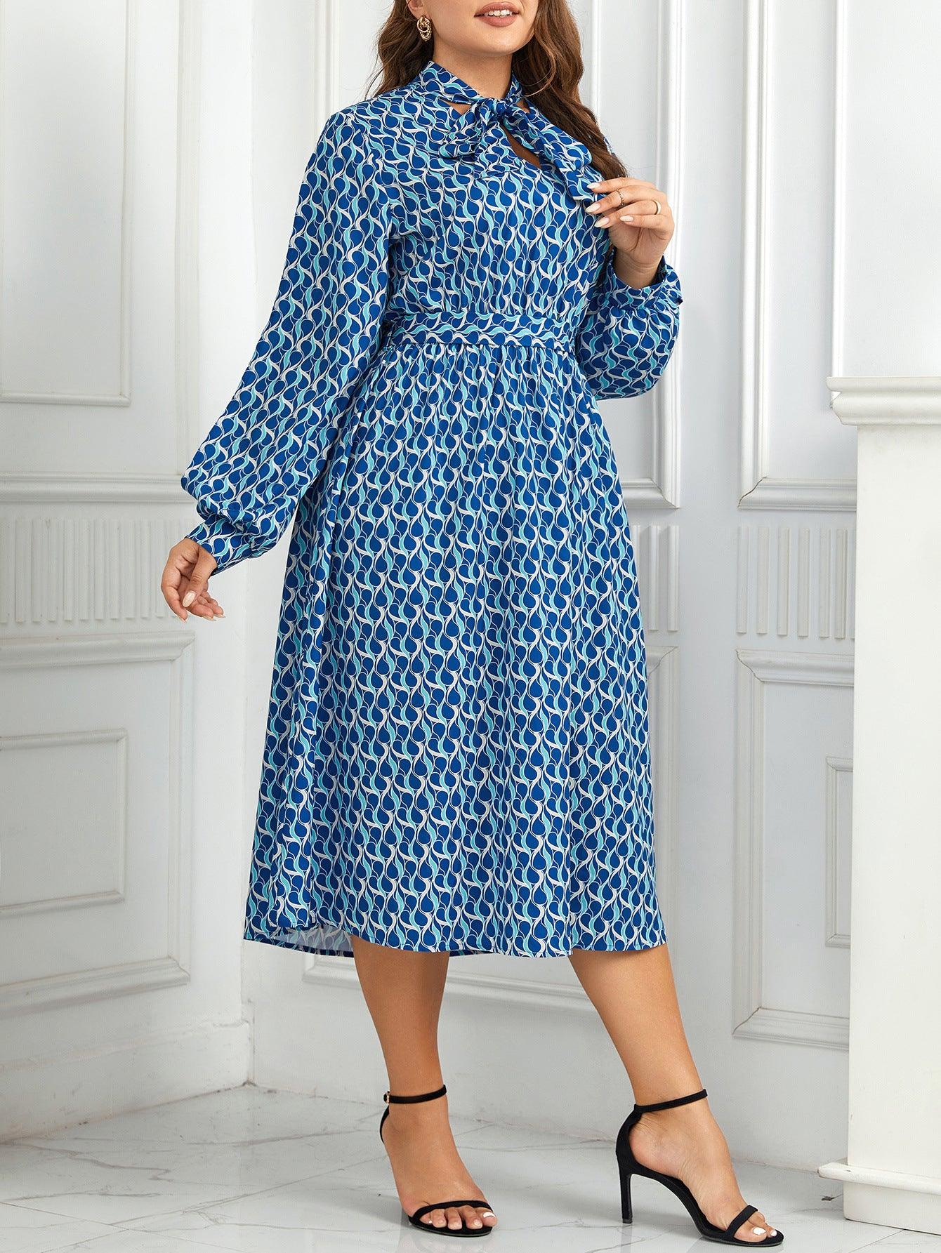 Amanda - Plus Size Printed Puff Sleeve Dress
