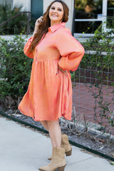 Lily – Plus Size Peach Blossom Metallic Mini Dress with Balloon Sleeves