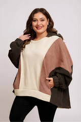 Aria – Brown Colorblock Hoodie with Exposed Seams