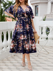 Laura - Plus Size V-Neck Ruffle Sleeve Dress