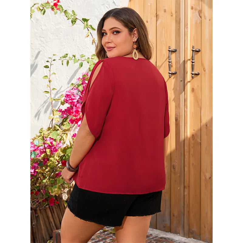 Kelly - Plus Size Glitter V-Neck Short Sleeve Blouse