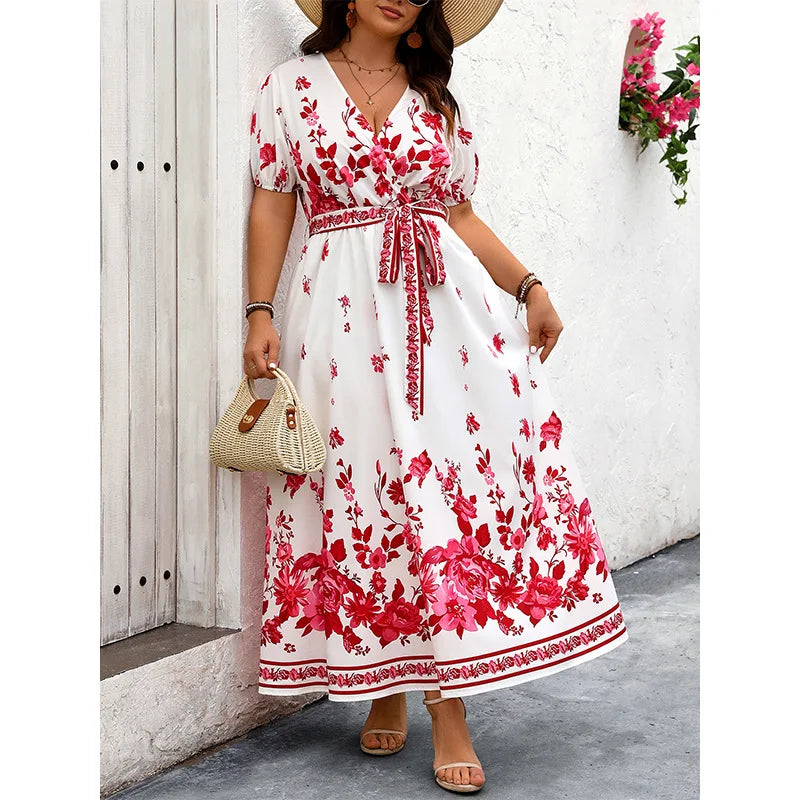 Aliza - Plus Size Floral Belted Sundress