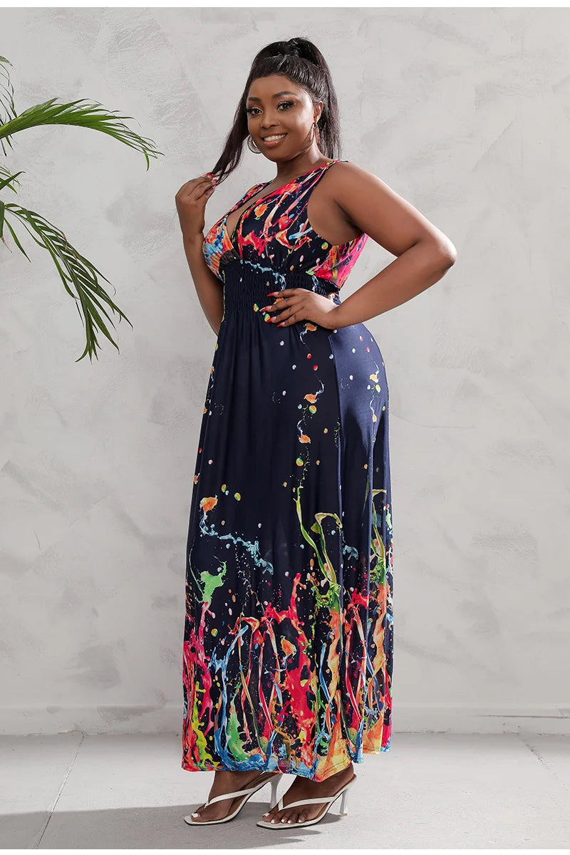 Dalia - Plus Size Leopard Print Bohemian Summer Dress