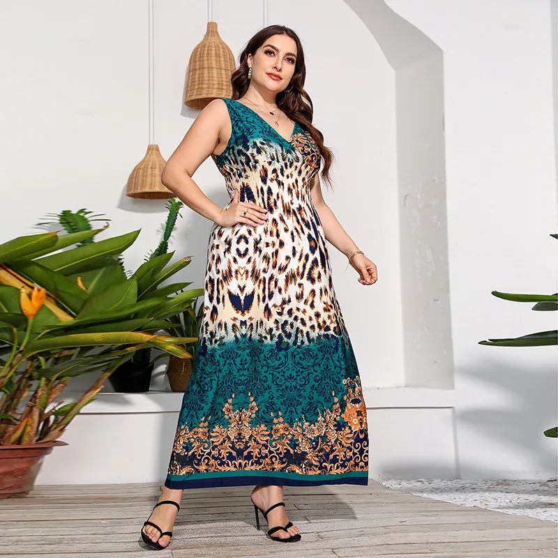 Dalia - Plus Size Leopard Print Bohemian Summer Dress