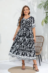 Hazel - Plus Size Ethnic Print Belted Maxi Dress for Women