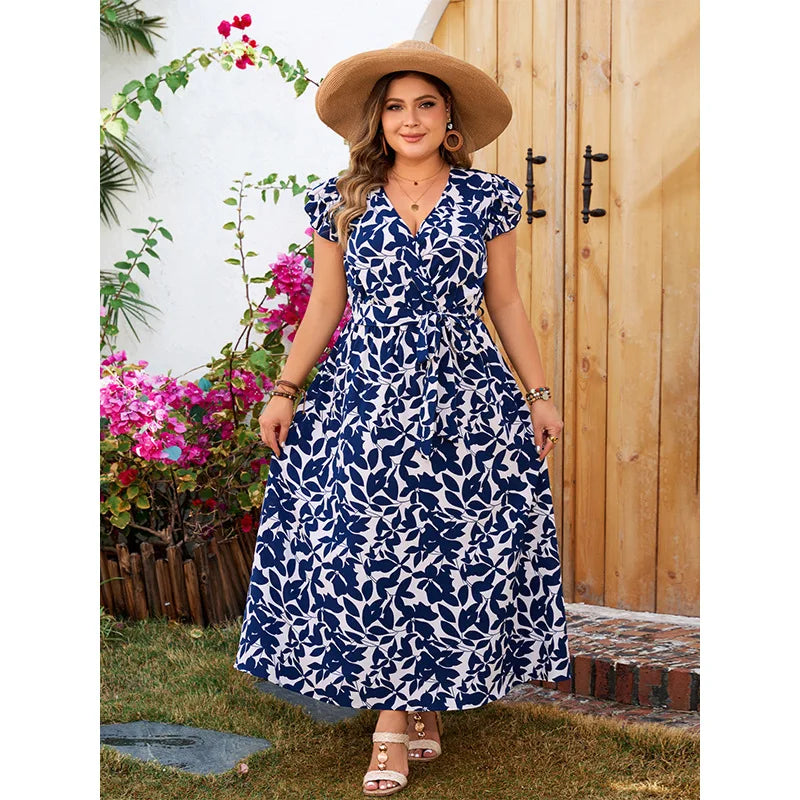 Isabella - Plus Size Ruffle Sleeve Wrap V Neck Midi Dress