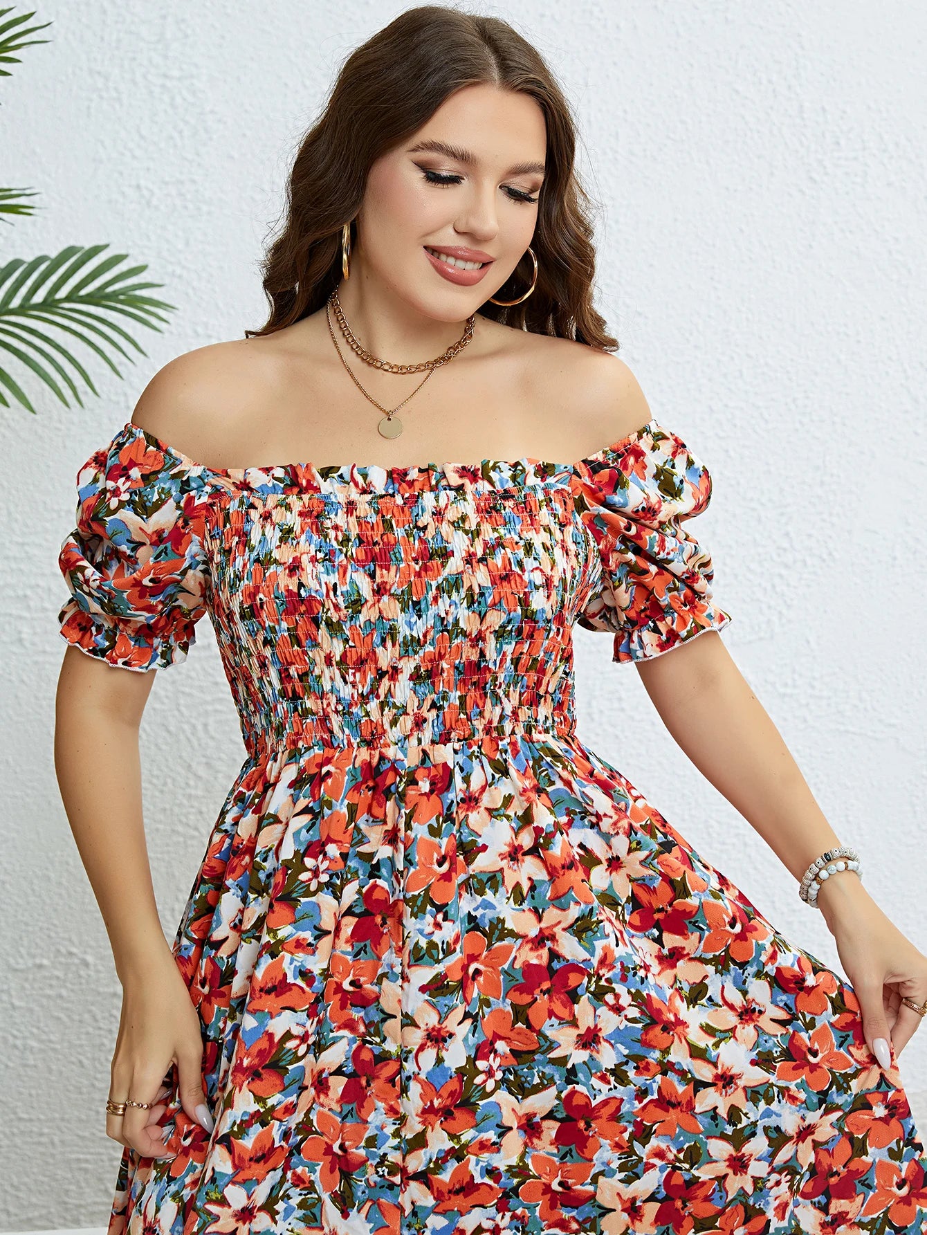 Bella - Elegant Plus Size Floral Maxi Dress with Puff Sleeves