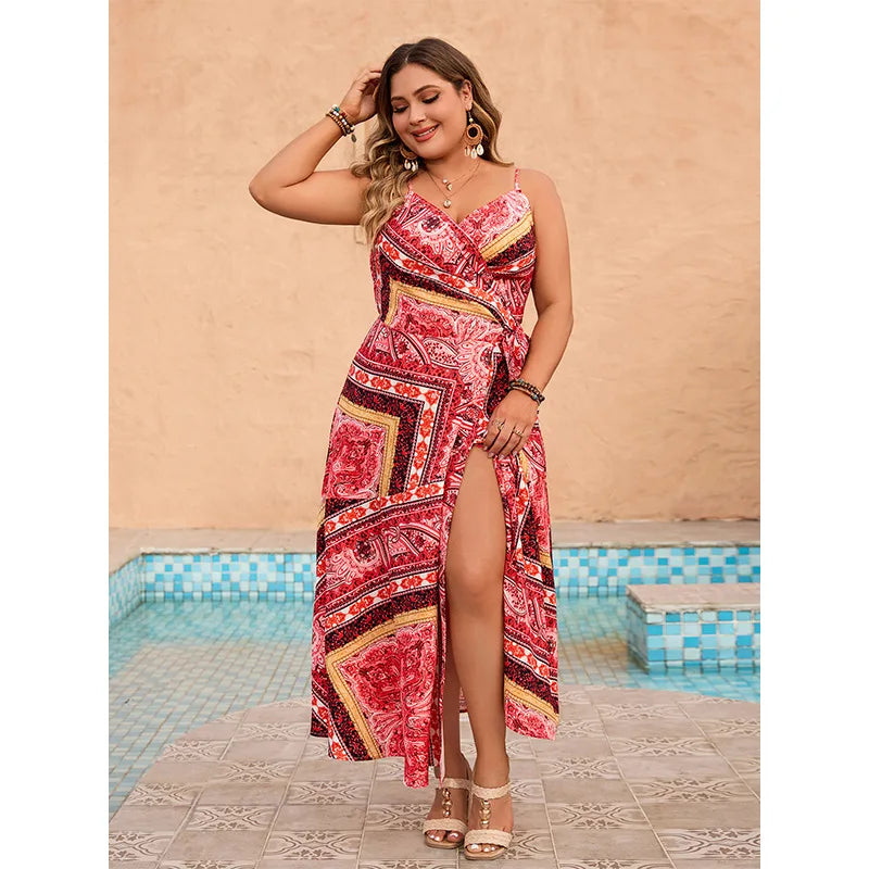 Desiree - Plus Size Wrapped V-Neck Spaghetti Strap Dress