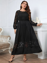 Evelyn - Plus Size Lace Accented Ankle-Length Dress with Long Sleeves
