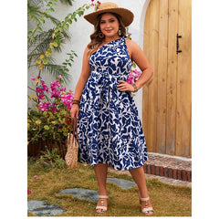 Aisha - Plus Size Cold Shoulder A-Line Midi Dress with Waist Belt