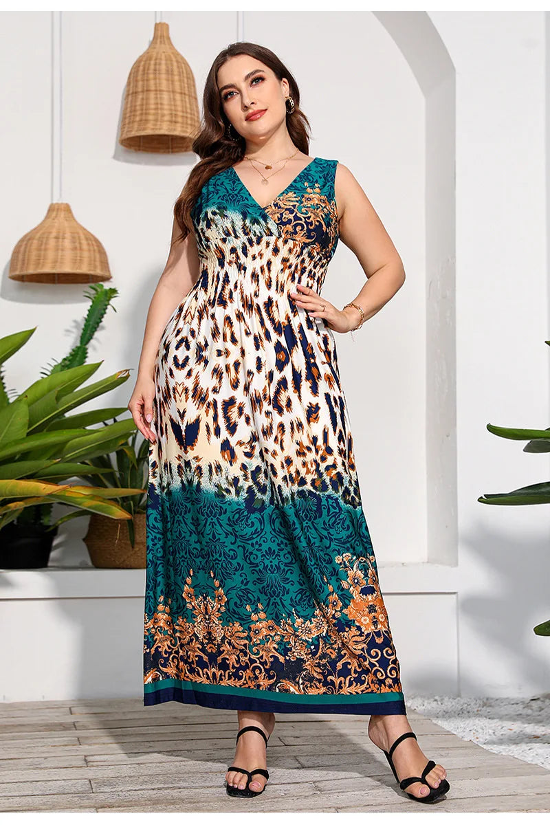 Dalia - Plus Size Leopard Print Bohemian Summer Dress