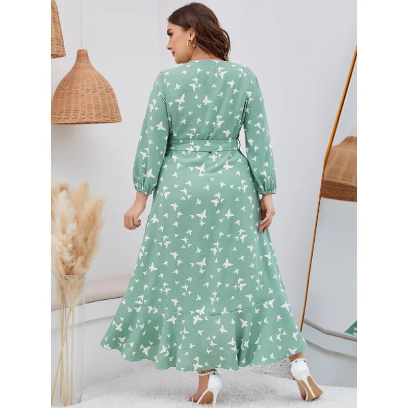 Paulina - Plus Size Bohemian Lantern Sleeve Midi Dress for Women