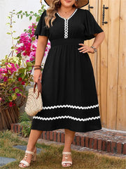 Rebecca - Plus Size V-Neck Elastic Waist A-Line Dress
