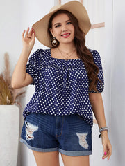 Hannah - Chic Plus Size Polka Dot Square Neck Puff Sleeve Blouse