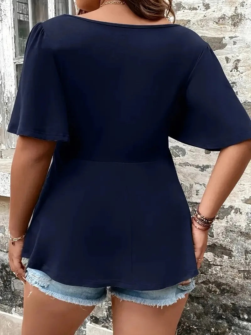 Isabel - Elegant Plus Size Lace Appliqué Peplum Blouse