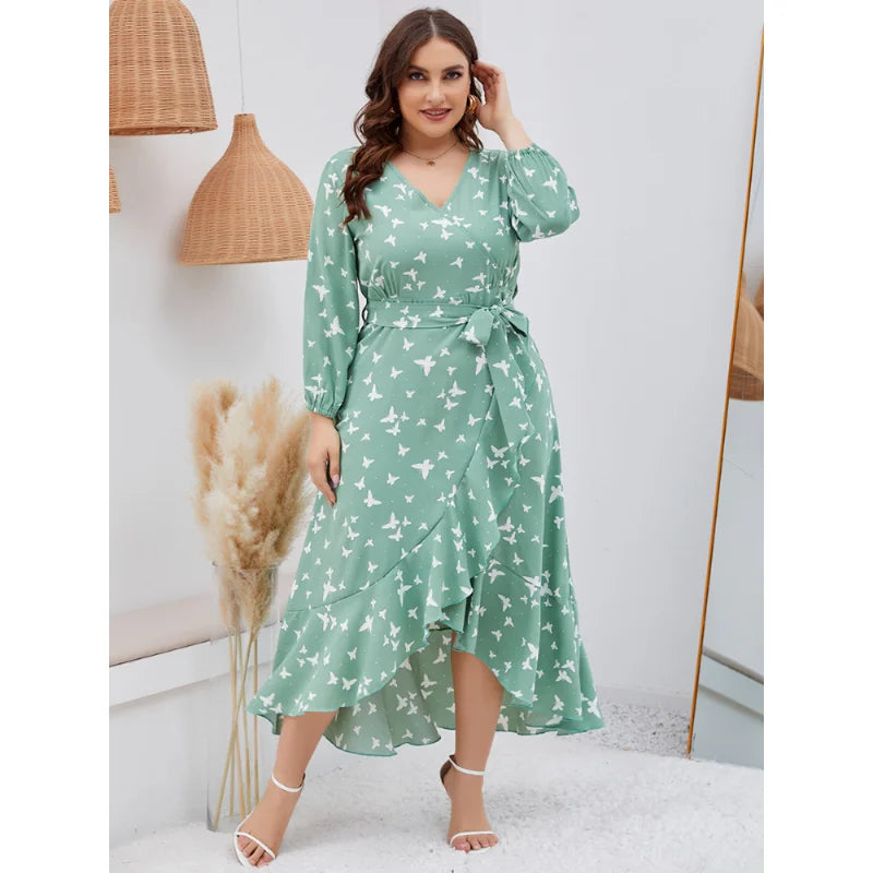 Paulina - Plus Size Bohemian Lantern Sleeve Midi Dress for Women
