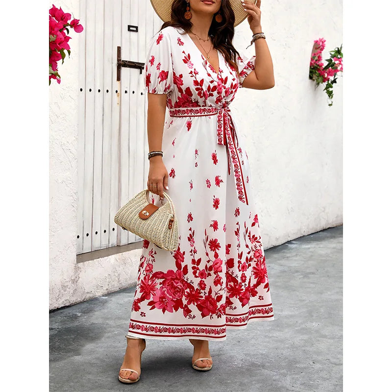 Aliza - Plus Size Floral Belted Sundress