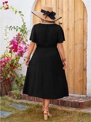 Rebecca - Plus Size V-Neck Elastic Waist A-Line Dress