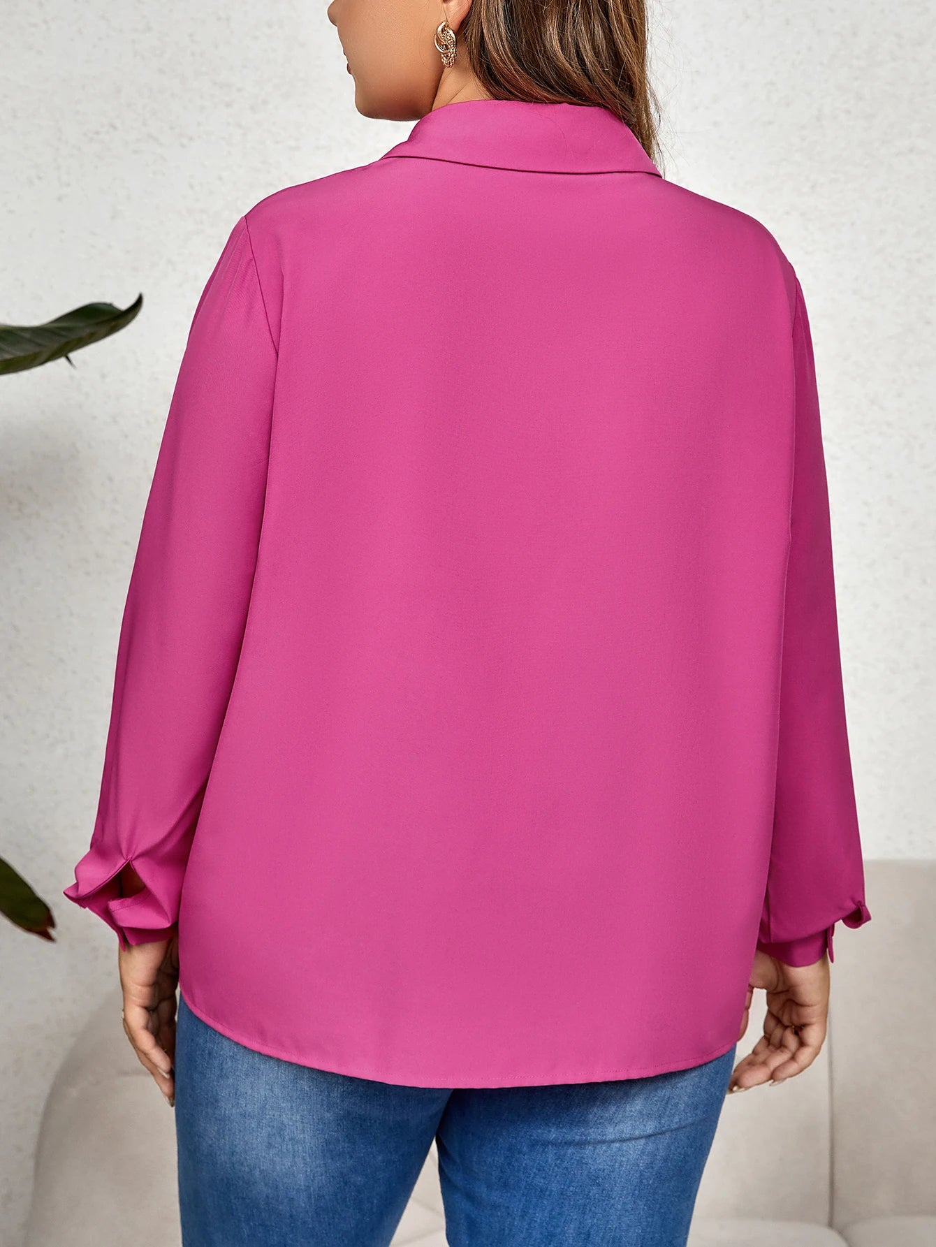 Kinsley - Plus Size Hollow Out Button-Up Blouse