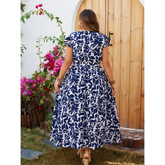 Isabella - Plus Size Ruffle Sleeve Wrap V Neck Midi Dress
