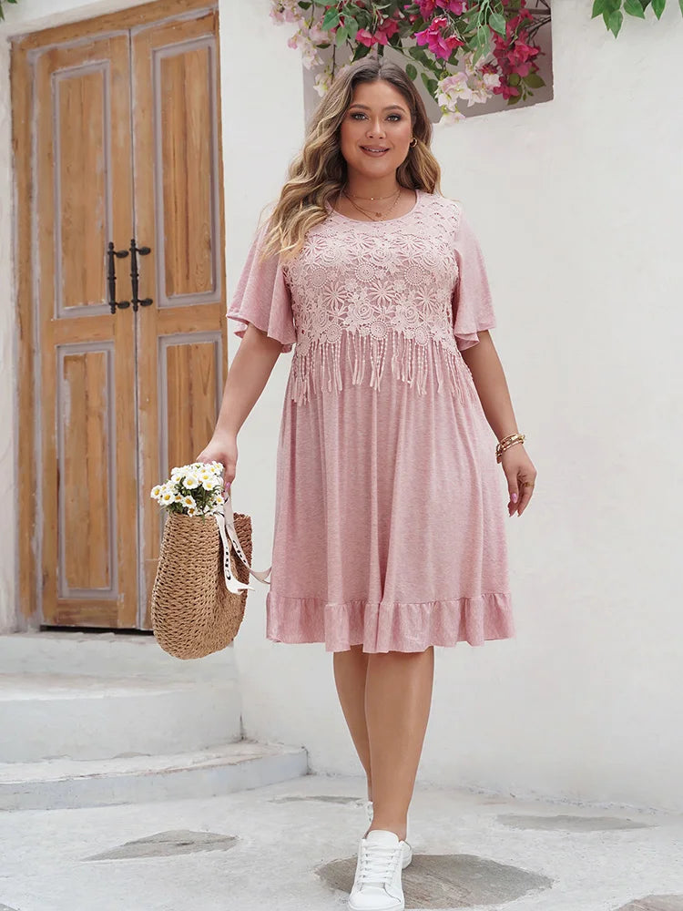 Marissa - Plus Size Elegant Lace Butterfly Sleeve Midi Dress