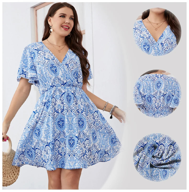 Paloma - Plus Size Stylish Summer V-Neck Short Sleeve Dress for Women