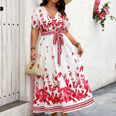 Aliza - Plus Size Floral Belted Sundress