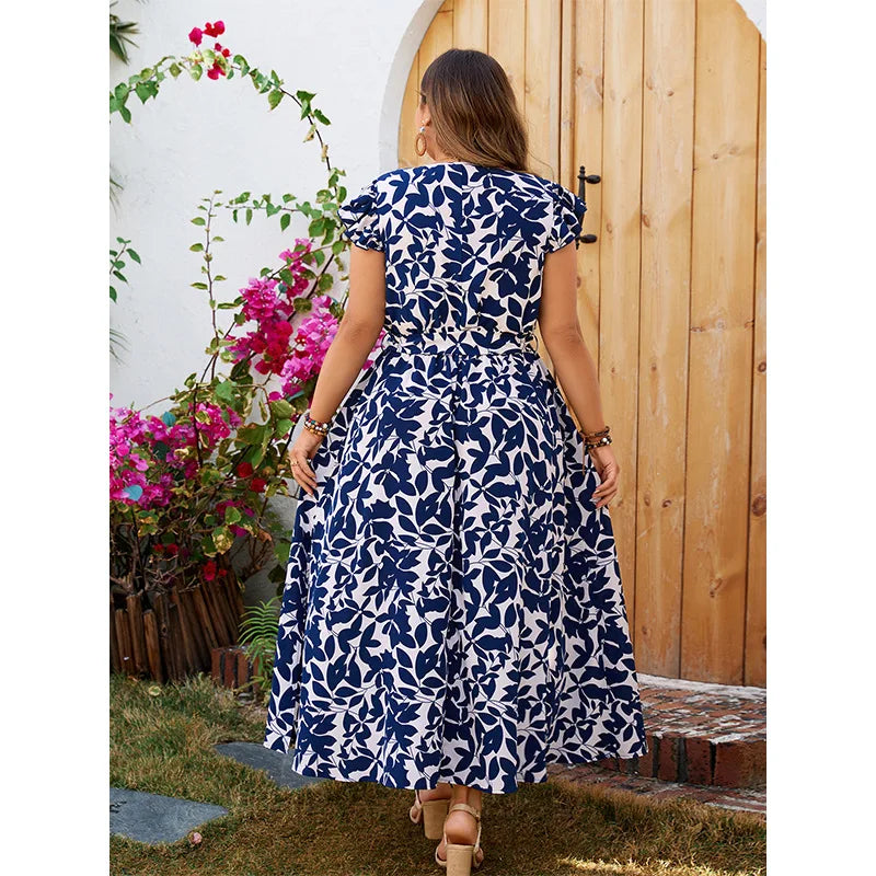 Isabella - Plus Size Ruffle Sleeve Wrap V Neck Midi Dress