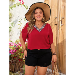 Kelly - Plus Size Glitter V-Neck Short Sleeve Blouse
