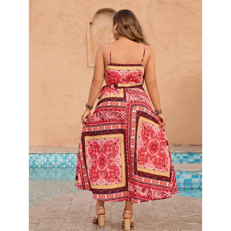 Desiree - Plus Size Wrapped V-Neck Spaghetti Strap Dress