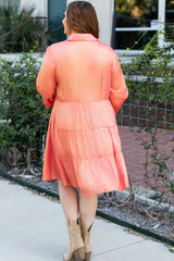 Lily – Plus Size Peach Blossom Metallic Mini Dress with Balloon Sleeves