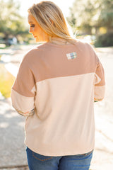 Charlotte – Plus Size Parchment Plaid Patchwork Layered Henley Top