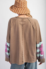 Amelia – Plus Size Light Beige Patchwork Puff Sleeve Loose Sweatshirt