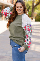 Chloe – Plus Size Vineyard Green Textured Floral Patchwork Blouse
