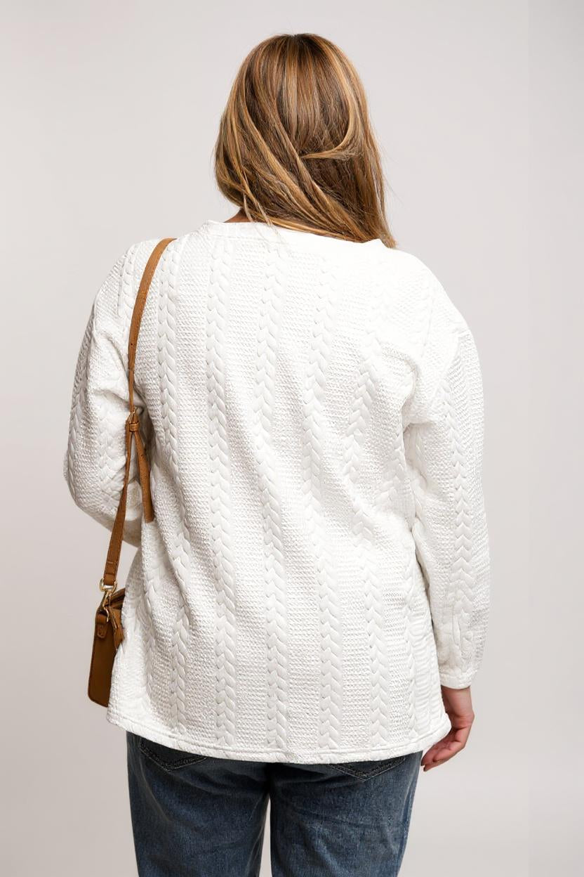Avery – White Cable Textured Loose Sweatshirt