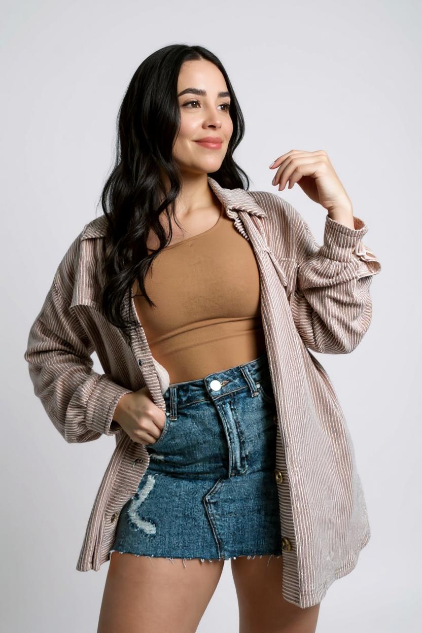 Abigail – Smoke Gray Corded Oversized Shacket