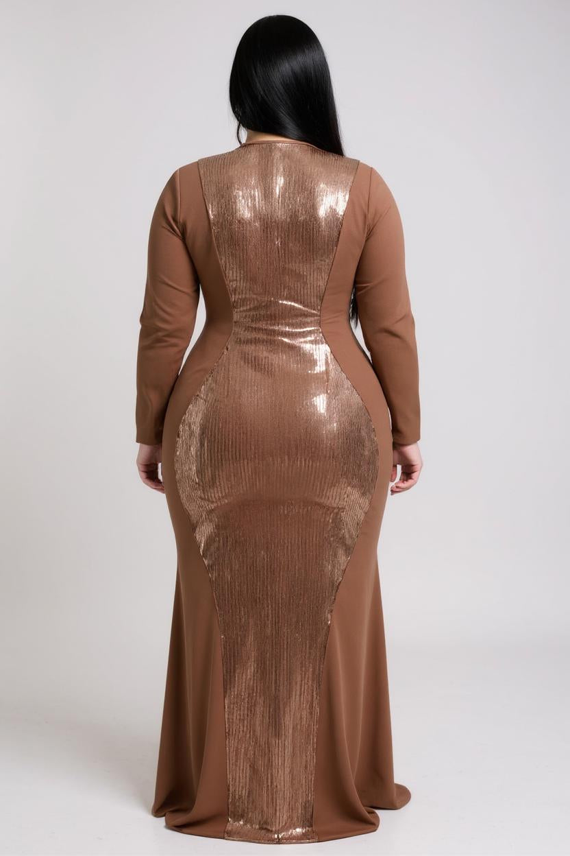 Carmen - Glitter V-Neck Long Sleeve Evening Party Dress