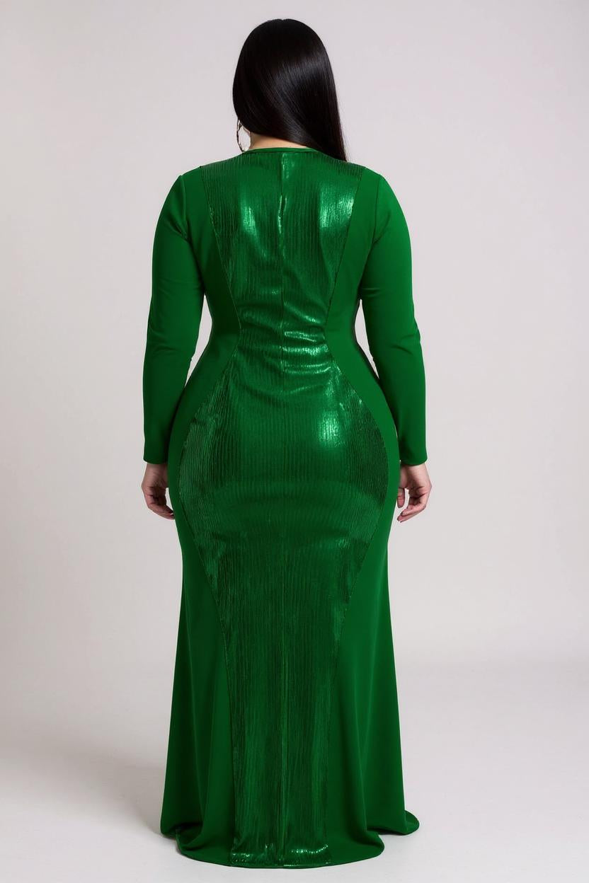 Carmen - Glitter V-Neck Long Sleeve Evening Party Dress