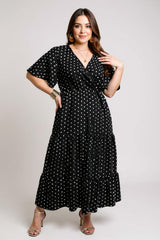 Beverly - Polka Dot V-Neck Butterfly Sleeve Maxi Dress