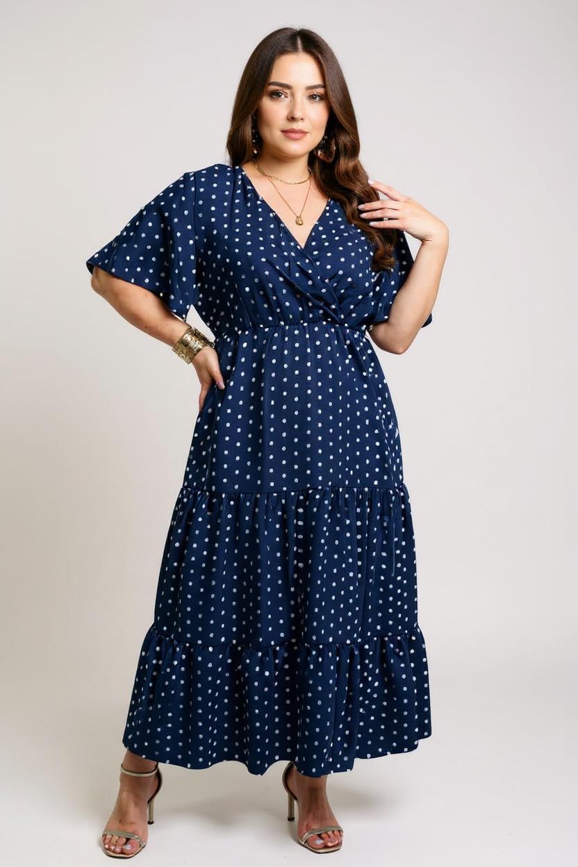 Beverly - Polka Dot V-Neck Butterfly Sleeve Maxi Dress