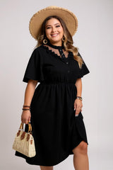 Adriana - Solid Button Detail A-Line Dress