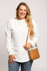 Avery – White Cable Textured Loose Sweatshirt