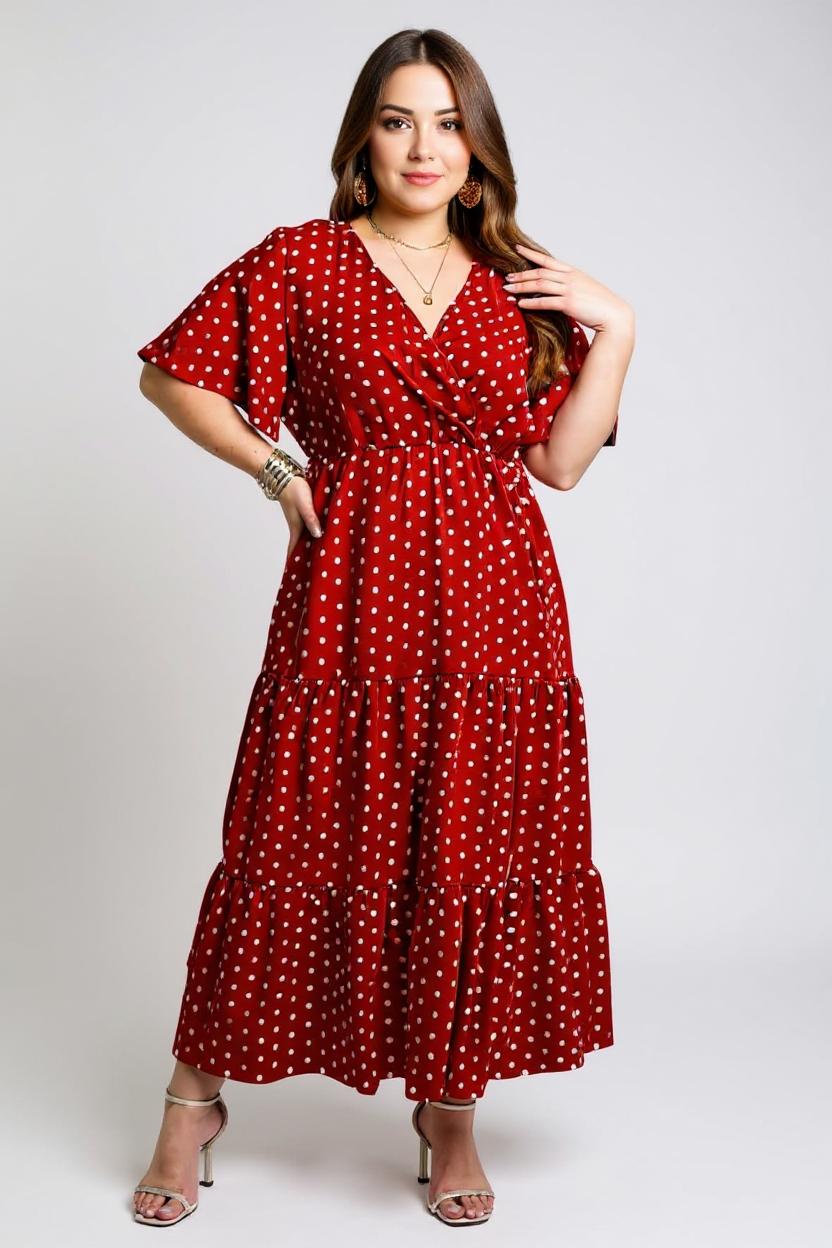 Beverly - Polka Dot V-Neck Butterfly Sleeve Maxi Dress
