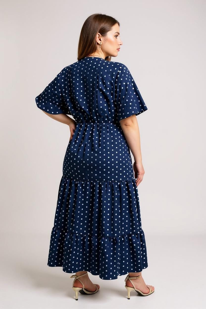 Beverly - Polka Dot V-Neck Butterfly Sleeve Maxi Dress